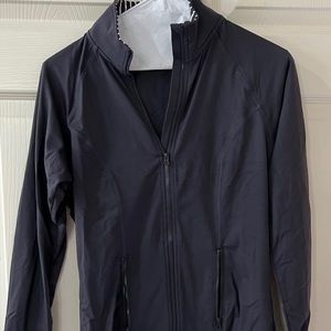Woman’s navy with navy and white striped collar size medium zip up jacket